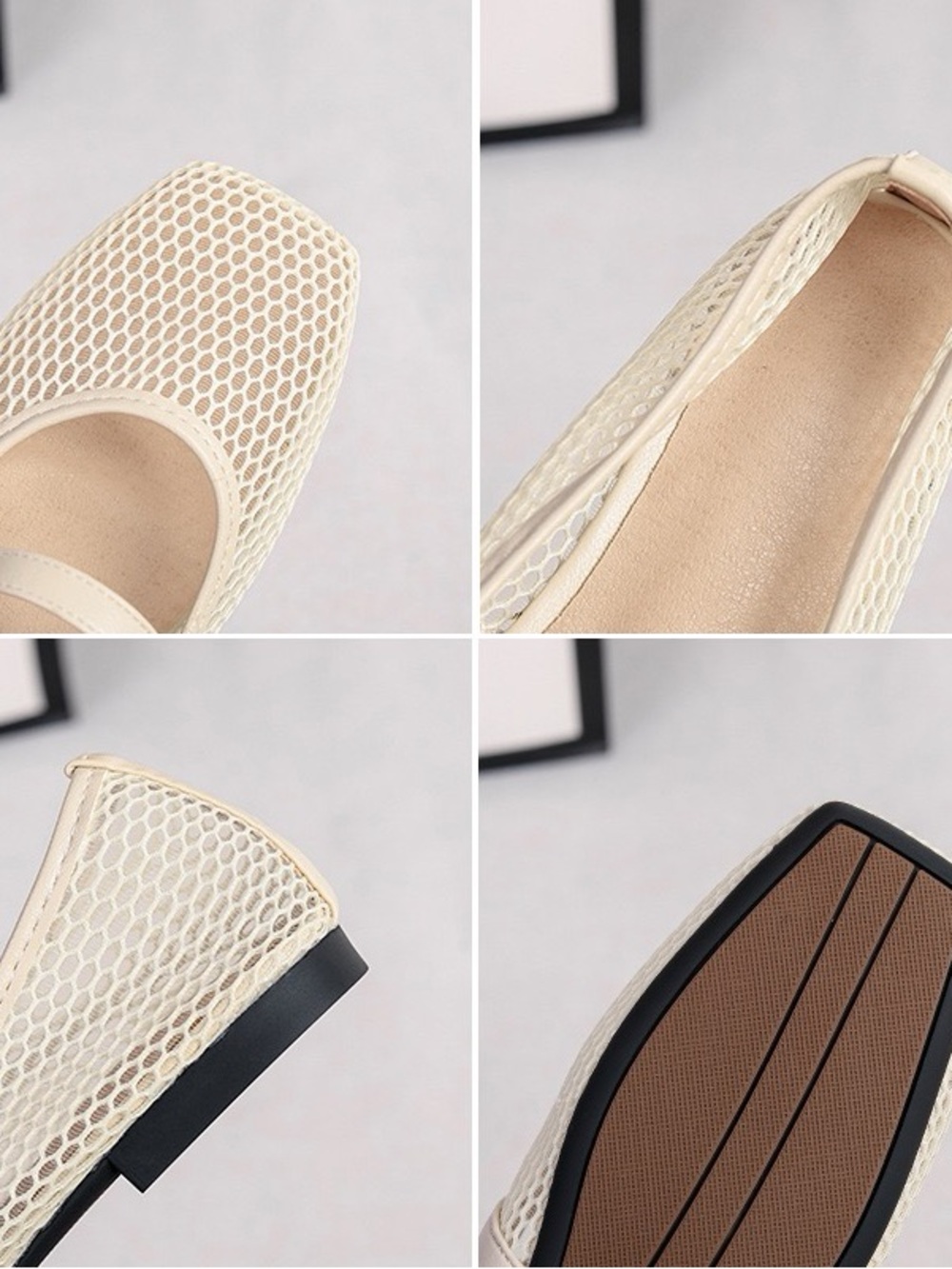 Neutral Beige Mary Jane Mesh Flats with Adjustable Strap - Picture 4 of 7